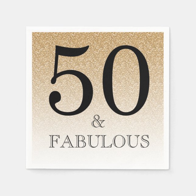 50 & Fabulous Gold Glitter Birthday Napkins (Front)