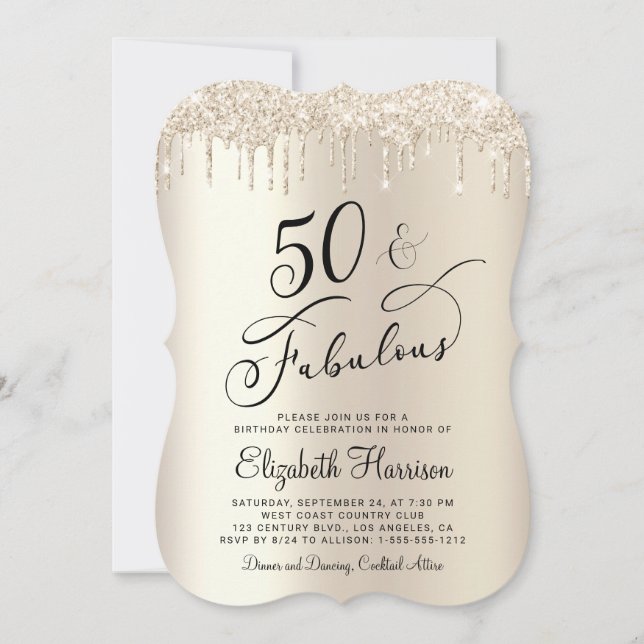 50 Fabulous Gold Glitter Birthday Party Invitation (Front)