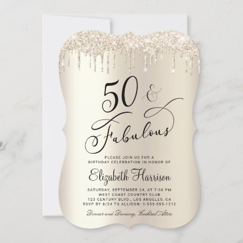 50 Fabulous Gold Glitter Birthday Party Invitation
