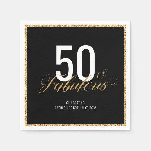 50  Fabulous Gold Glitter Birthday Party Napkins
