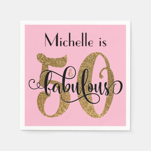 50  Fabulous Gold Glitter Birthday Pretty Pink Napkins