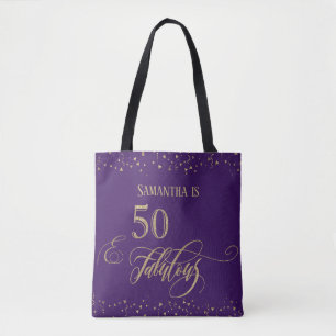 50 & Fabulous Gold Glitter Confetti, Deep Purple Tote Bag