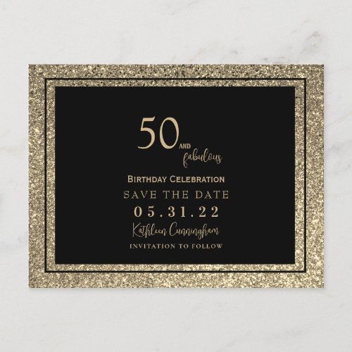 50  Fabulous Gold Glitter Glam Save the Date  Postcard