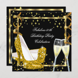 50 Fabulous Gold Glitter High Heels Birthday 3 Invitation