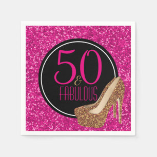 50 & Fabulous Gold Glitter Pink 50th Birthday Napkins
