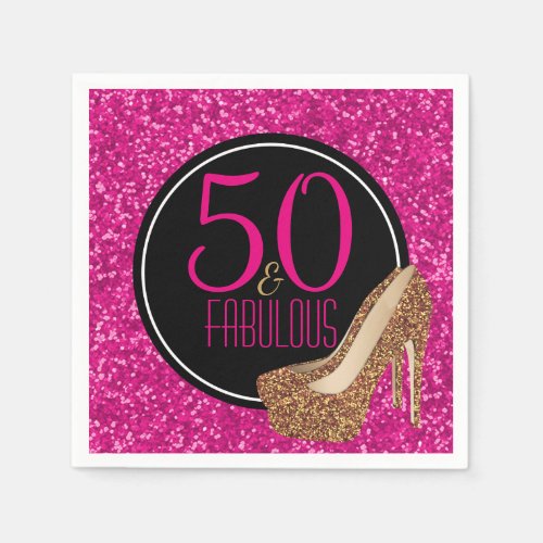 50  Fabulous  Gold Glitter Pink 50th Birthday Napkins