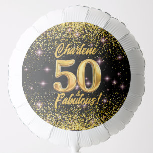 50 Fabulous Gold Glitter Pink Stars 50th Birthday Balloon