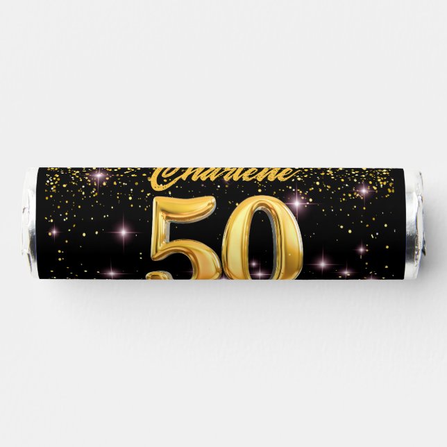 50 Fabulous Gold Glitter Pink Stars 50th Birthday Breath Savers® Mints (Front)