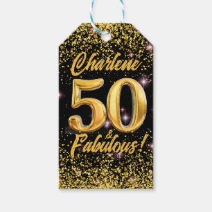 50 Fabulous Gold Glitter Pink Stars 50th Birthday Gift Tags
