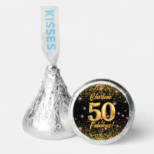 50 Fabulous Gold Glitter Pink Stars 50th Birthday Hershey®'s Kisses® (Front)
