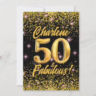 50 Fabulous Gold Glitter Pink Stars 50th Birthday Invitation