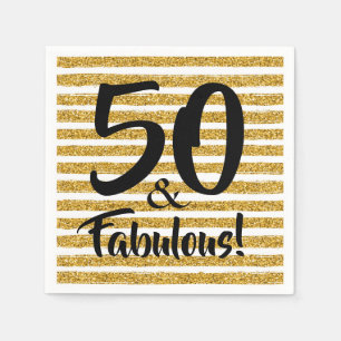 50 & Fabulous Gold Glitter Stripe Napkin
