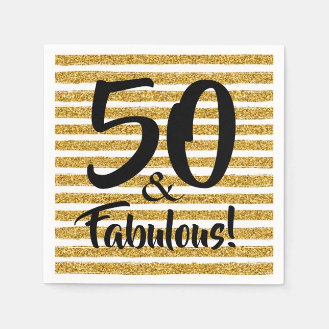 50 & Fabulous Gold Glitter Stripe Napkin (Front)