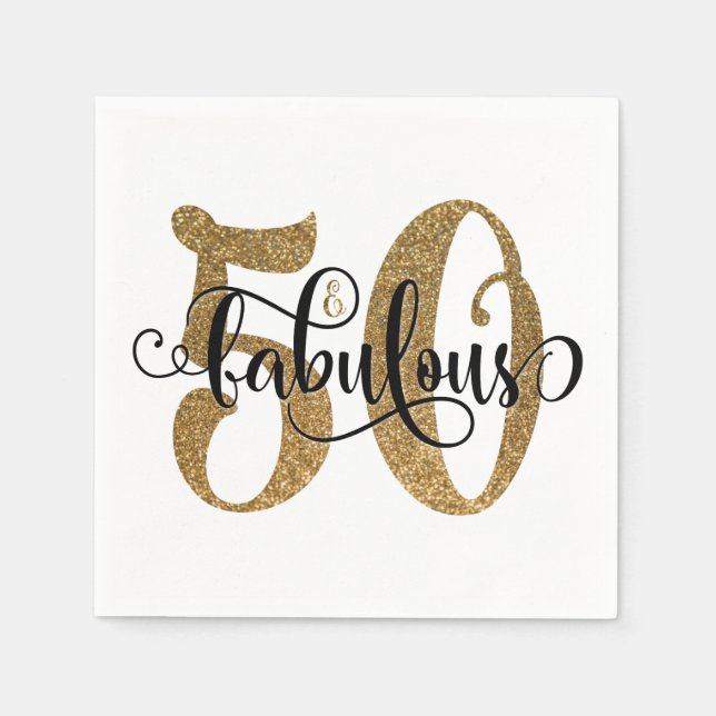 50 & Fabulous Gold Glitter Typography Birthday 2 Paper Napkins (Front)