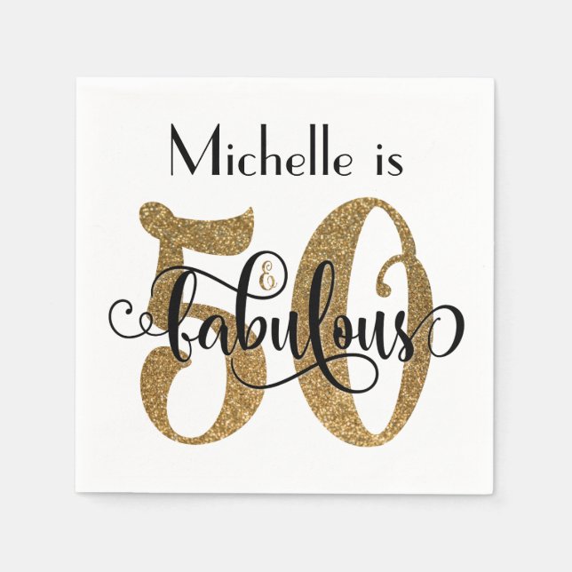 50 & Fabulous Gold Glitter Typography Birthday Paper Napkins (Front)