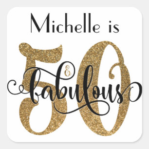 50 & Fabulous Gold Glitter Typography Birthday Square Sticker