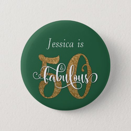 50  Fabulous Gold Glitter Typography Leaf Green Button