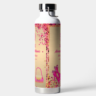 50 & Fabulous Gold Glittery Pink High Heels Gift Water Bottle