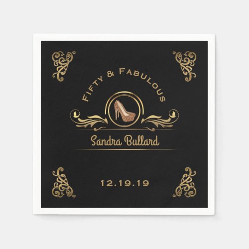 50  Fabulous Gold High Heels 50th Birthday Party Napkins