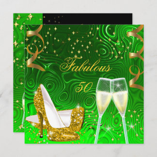 50 Fabulous Gold Lime Glitter High Heels Birthday Invitation