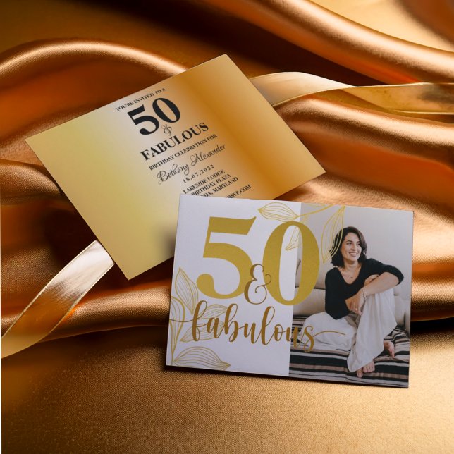 50 & Fabulous Gold Photo Birthday Party Invitation (Creator Uploaded)