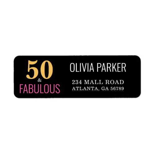 50  Fabulous Gold Pink Birthday Return Address  Label
