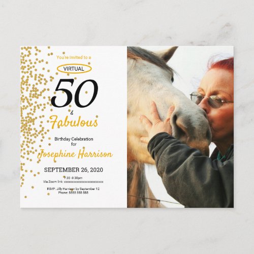 50  Fabulous Gold Virtual Birthday Invitation Postcard