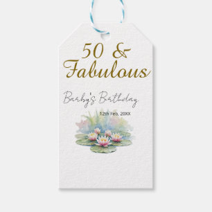 50 & fabulous golden water lotus lily watercolor gift tags