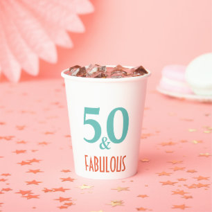 50 & Fabulous green and orange Paper Cups