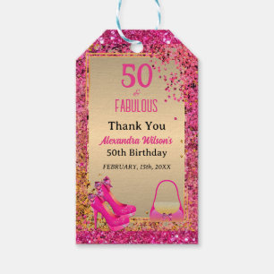 50& Fabulous High Heels Gold Pink Glam Thank You  Gift Tags