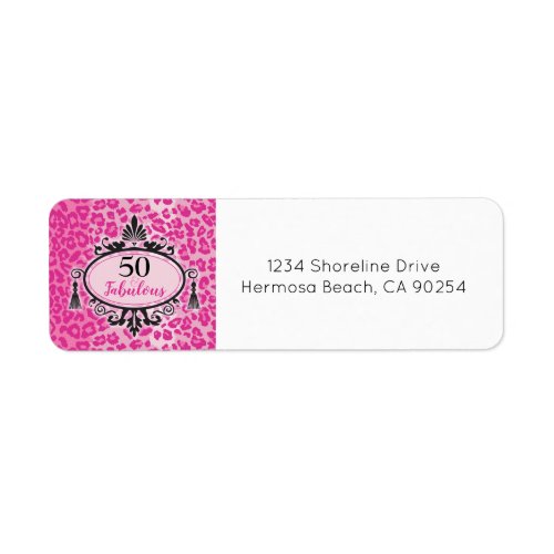 50  Fabulous Hot Pink Leopard Happy 50th Birthday Label