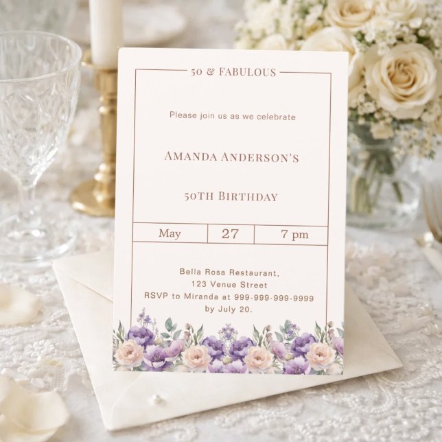 50 fabulous ivory lavender birthday invitation (Creator Uploaded)