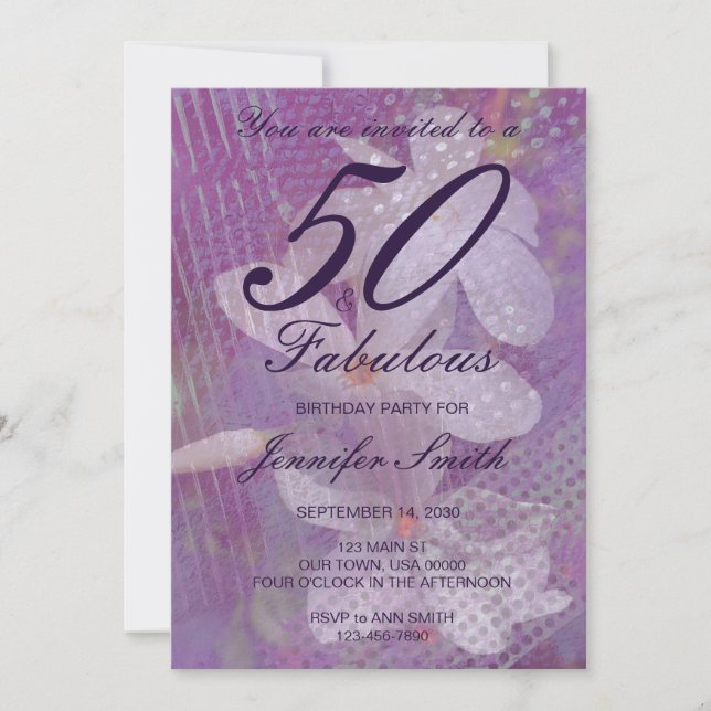 50 & Fabulous Lavender Birthday Invitation (Front)