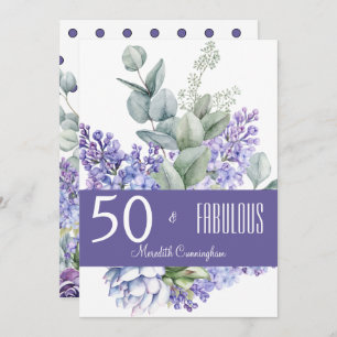 50 & Fabulous Lavender Floral Watercolor Invitation