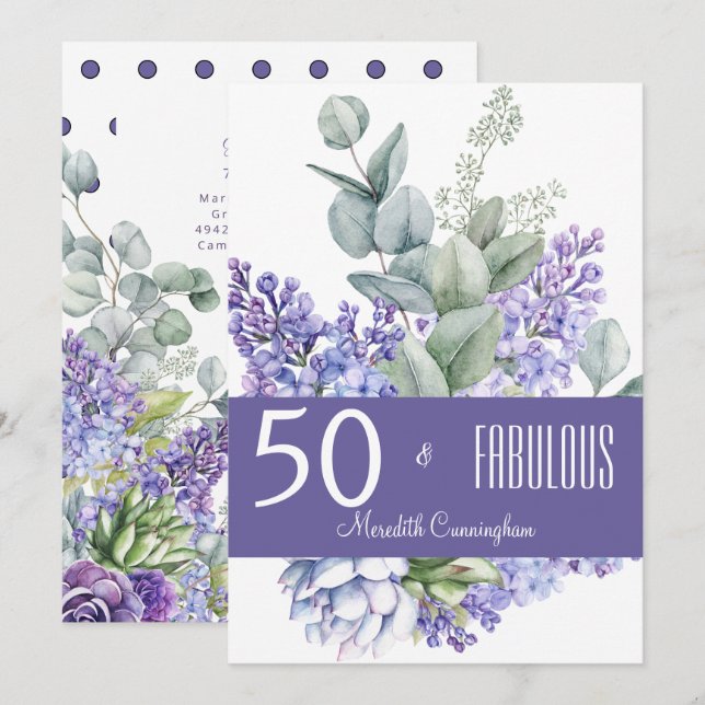 50 & Fabulous Lavender Floral Watercolor Invitation (Front/Back)