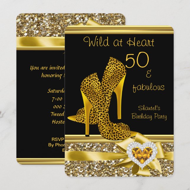 50 & fabulous Leopard Wild at Heart High Heels Invitation (Front/Back)