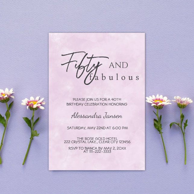 50 & Fabulous Light Purple 50th Birthday Invitation (Creator Uploaded)