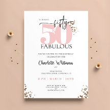 "50 & Fabulous" Minimal Pink and Black Glitter