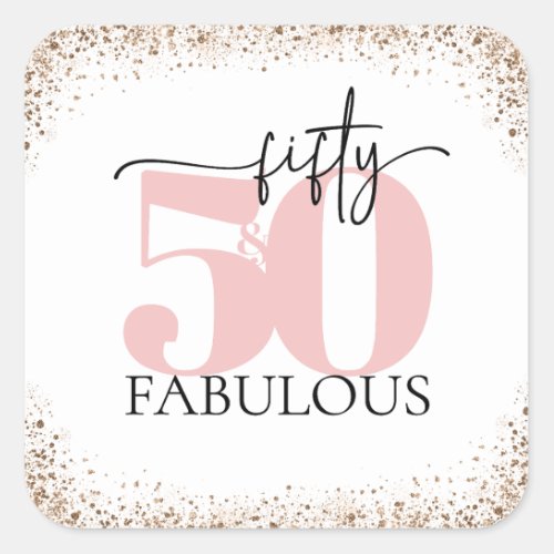 50  Fabulous Minimal Pink and Black Glitter Square Sticker