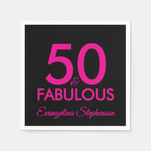 50 Fabulous Modern Black Hot Pink 50th Birthday Napkins