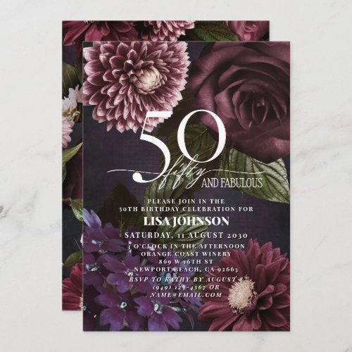 50  Fabulous Modern Dark Moody Burgundy Floral Invitation