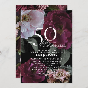 50 & Fabulous Modern Dark Moody Burgundy Pink Invitation