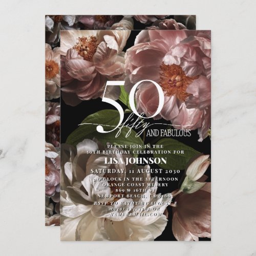 50  Fabulous Modern Dark Moody Pink Floral Invitation