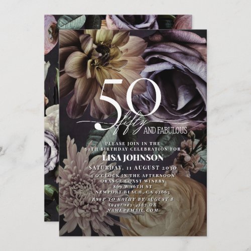 50  Fabulous Modern Dark Moody Purple Floral  Invitation