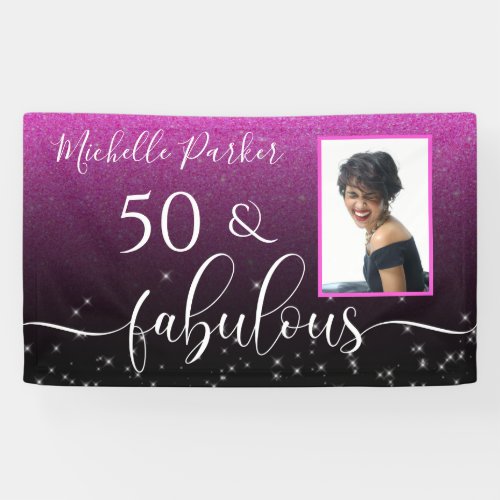 50 Fabulous Modern Pink Glitter Birthday Photo Ban Banner