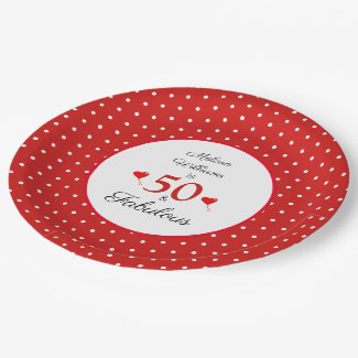 50 & Fabulous Name Photo Red 50th Birthday Red WH Paper Plate
