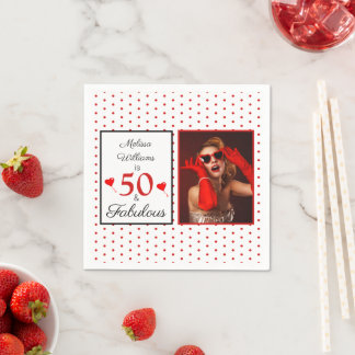 50 & Fabulous Name Photo Red 50th Birthday WH Red Napkins