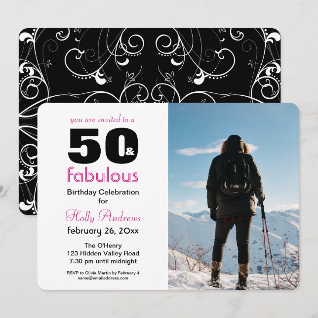"50 & Fabulous" Party Invitation with Color Photo (Front/Back)