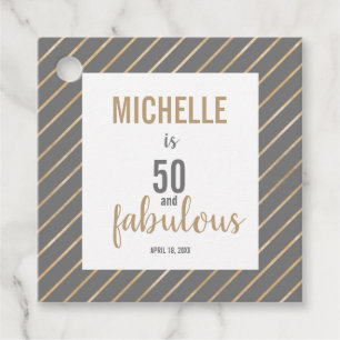 50 & Fabulous Peach Happy Birthday typography chic Favor Tags