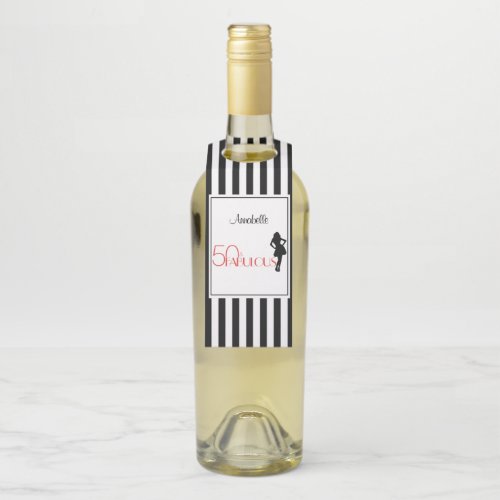 50  FABULOUS Personalized 50th Birthday Stripes Bottle Hanger Tag